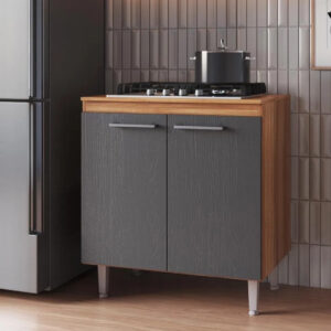 Balcão Armario Cozinha Com Tampo 80 Cm Nogal Grafite