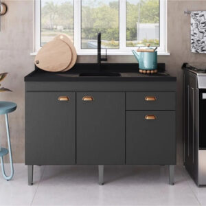 Balcão De Pia Econômico 3 Portas 1 Gaveta Grafite Intenso